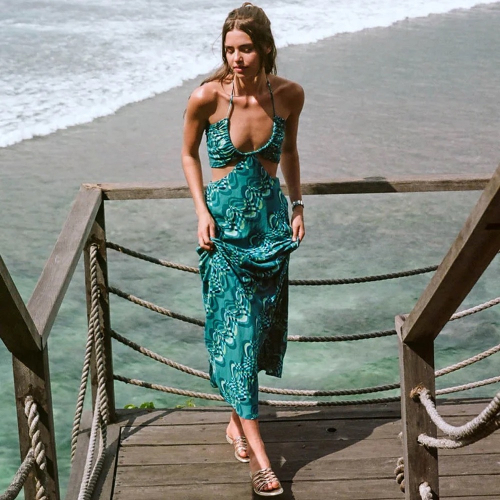 O’Neill Teal Halter Maxi Dress